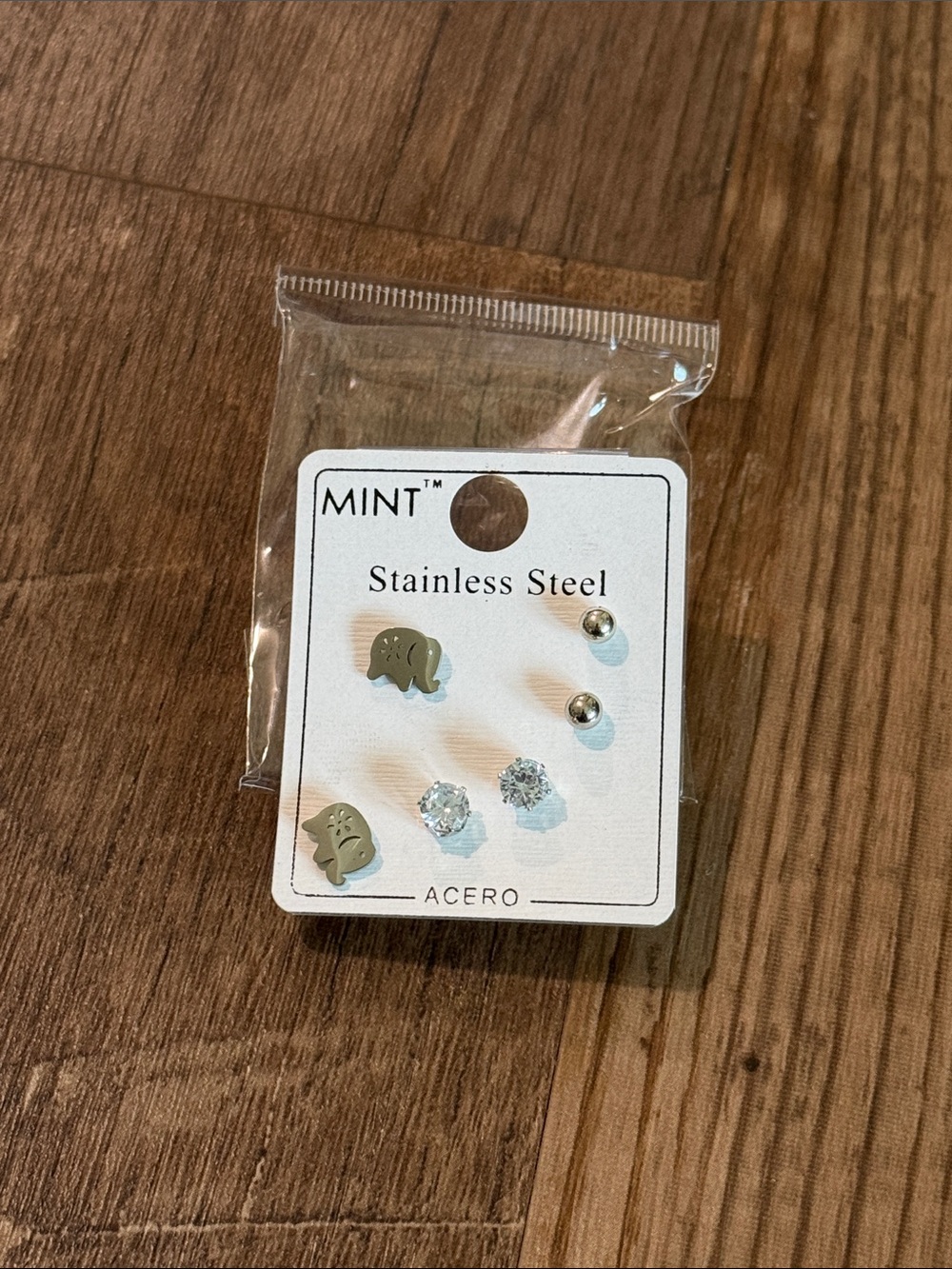 Mint Stainless Steel Elephant & Crystal Stud Set - Silver